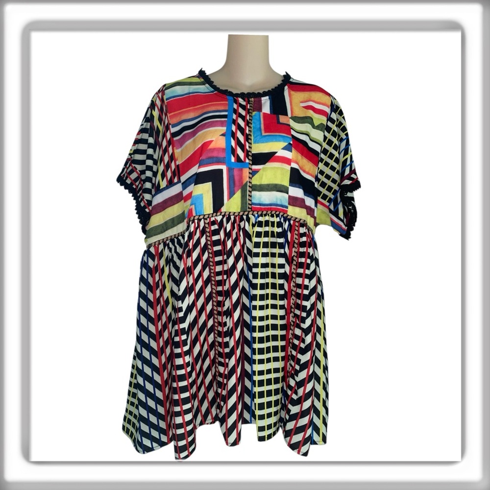 Anthropologie Multicolor Geometric Patchwork Tunic Blouse